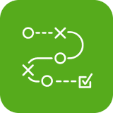 Grünes Icon mit markiertem Prozessweg und Häkchen als Symbol für strukturierte Abläufe und erfolgreiche IoT-Roadmap