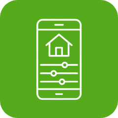 Grünes Icon mit Smartphone und Haus als Symbol für mobile Smart-Home- und IoT-Steuerung