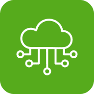 Grünes Icon mit Cloud und Datenverbindungen als Symbol für IoT-Cloud-Anbindung und Datentransfer